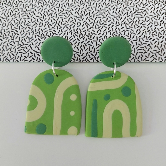Jewelry - Abstract Green Clay Earrings